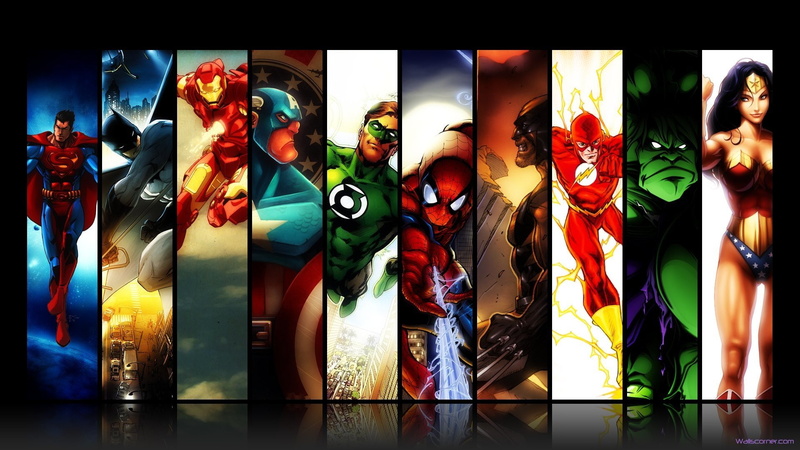 Hulk, Spider-Man, Green Lantern, 1080P, Collage, Captain America, Superman, Flash, Batman, Iron Man, Wonder Woman, Wolverine, Comics