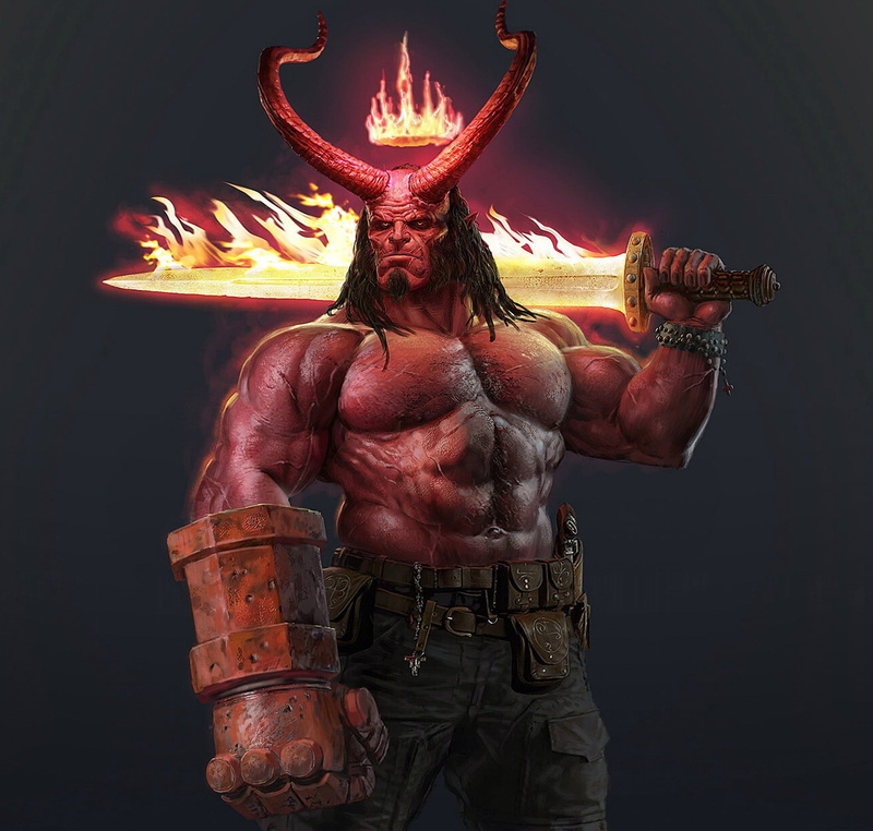 Jock, Hellboy, 1080P, crown, the demon, muscle, horns, fire, demon, concept, sword, brutality