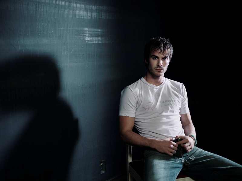 dark, Boy, front view, T shirt, holding, Ian somerhalder, casual clothing, looking at camera, Jeans, contemplation, standing, real people, 720P, Sitting