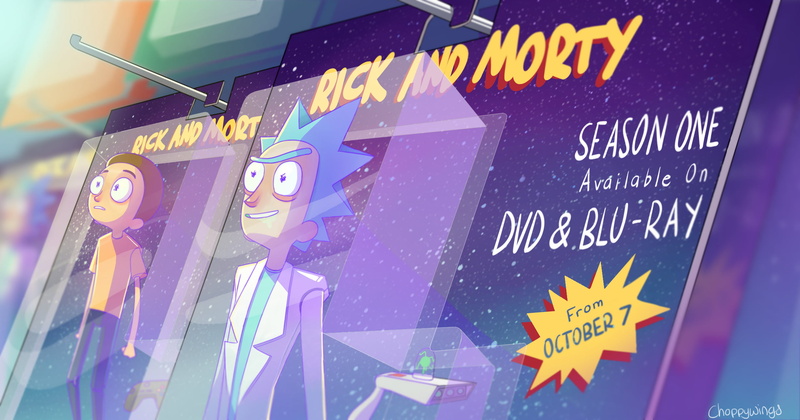 communication, poster, female likeness, close-up, science fiction, Rick Sanchez, Morty Smith, representation, technology, glass - material, sign, multi colored