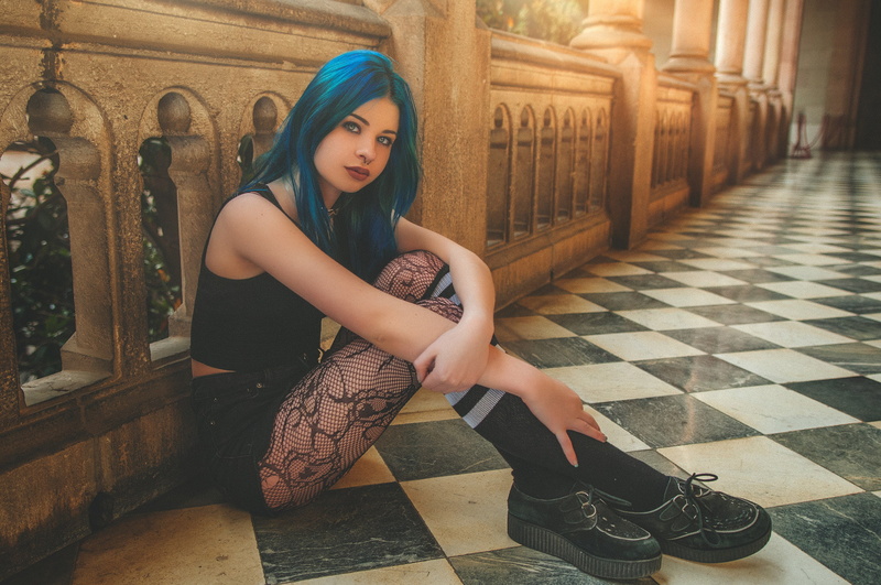 500px, sitting, 1080P, dyed hair, long hair, model, women, Ruben Cid