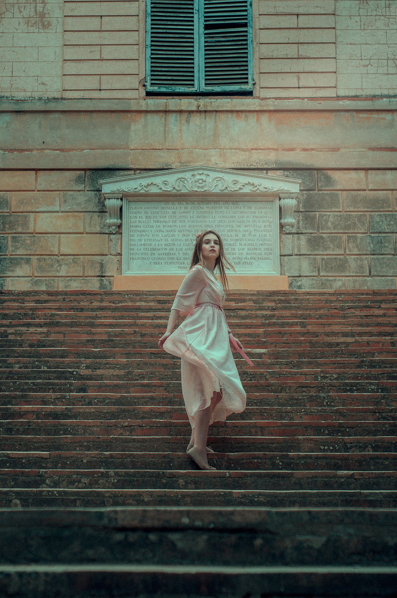 women outdoors, brick wall, built structure, lifestyles, outdoors, clothing, one person, Ruben Cid, brick, full length, 500px, staircase, architecture