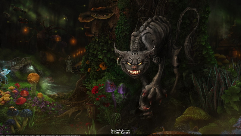 cheshire, cat, art, alice, forests, mcgee, american, x, forest, 1080P, nature, hd
