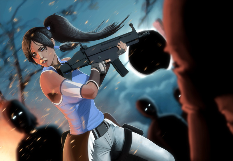 gun, people, outdoors, illustration, Times, occupation, real people, lifestyles, art, weapons, headshot, togetherness, animated, women, zombies, camera operator
