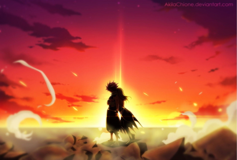 sky, Fairy Tail, anime, performance, orange color, people, Dragneel Natsu, outdoors, real people, Heartfilia Lucy, women, nature, flying, arts culture and entertainment