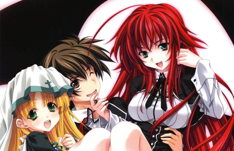 Issei Hyoudou, characters, Rias Gremory, High School DxD, Asia Argento, Anime, 1080P, three