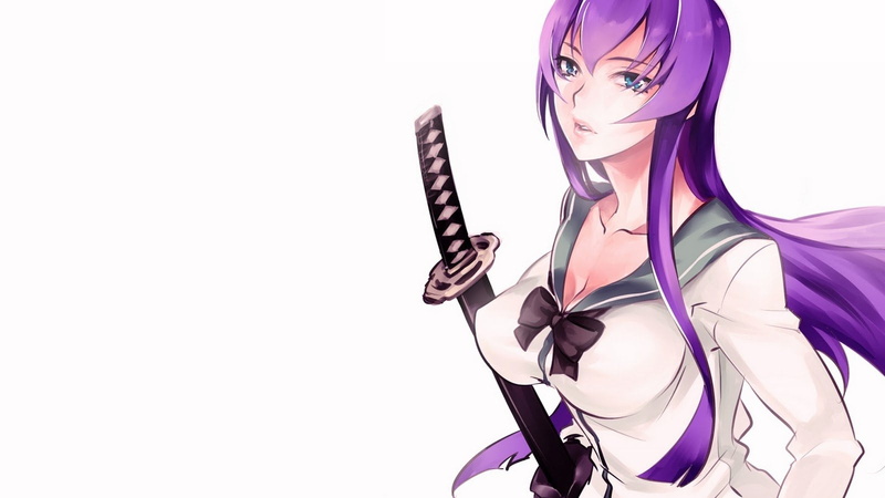 one person, beautiful woman, hairstyle, 720P, portrait, white background, beauty, adult, human hair, Anime, Saeko Busujima, fashion, females, studio shot