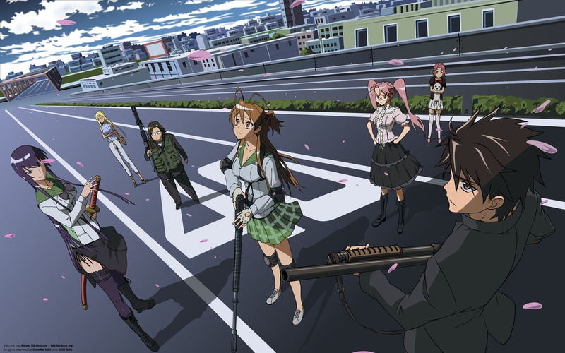 Komuro Takashi, Busujima Saeko, school uniform, 720P, anime, Highschool of the Dead