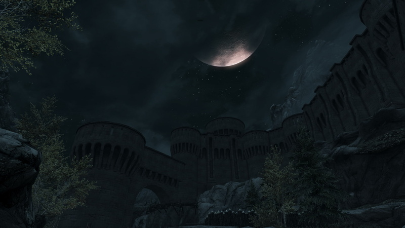 stars, 1080P, elder, castle, night, moon, scrolls, hd, video games, skyrim