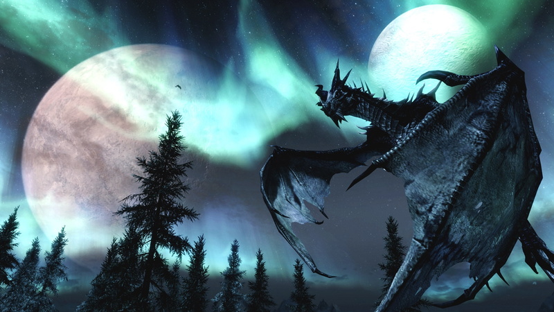 1080P, v, art, scrolls, elder, fantasy, space, nature, hd, skyrim, x, dragons, screenshots, moons