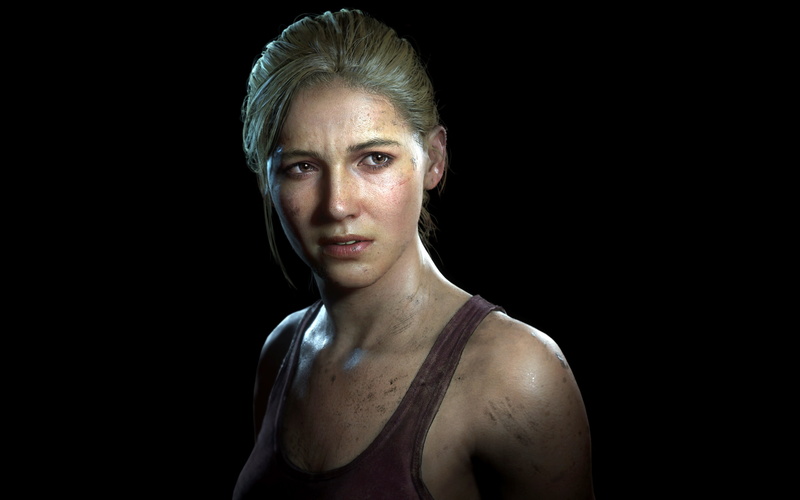 indoors, looking at camera, shirtless, uncharted 4, cut out, copy space, headshot, women, confidence, front view, black background, portrait, elena fisher