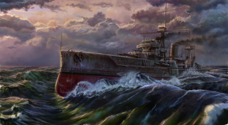 ship, wave, gun, 4K, hms, dreadnought, sea