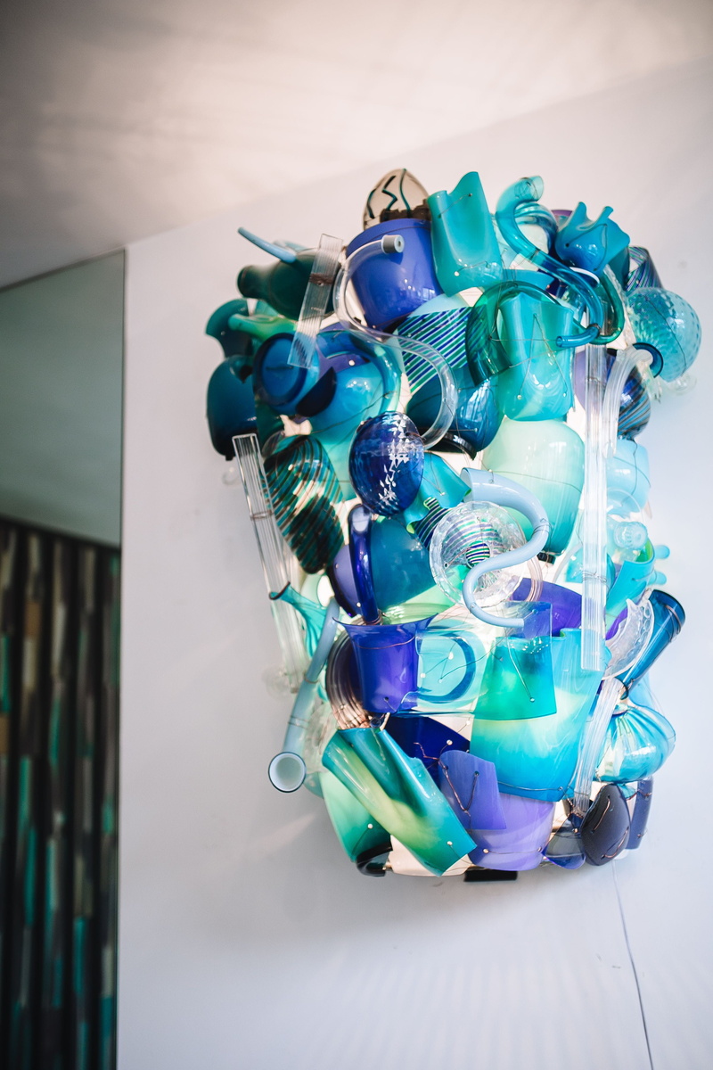 large group of objects, still life, Venini, glass, islands, silver colored, representation, factory, handmade, multi Colored, animal representation, stack