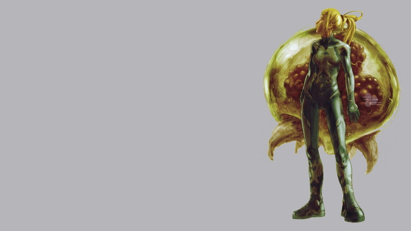 bodysuit, zero suit, aliens, long hair, Metroid, Nintendo, video games, blonde, ponytail, women, 1080P, gray background, Samus Aran