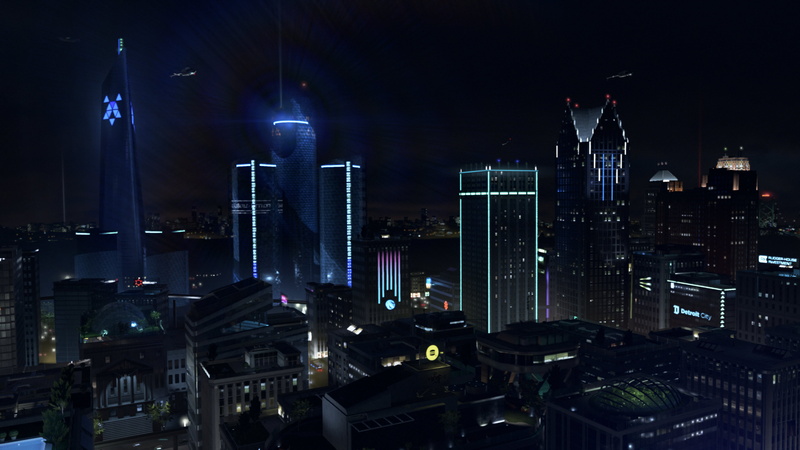Detroit, night, science fiction, 4K, helicopters, roof garden, videogame, skyscraper, lights, Detroit become human, neon lights, rooftops