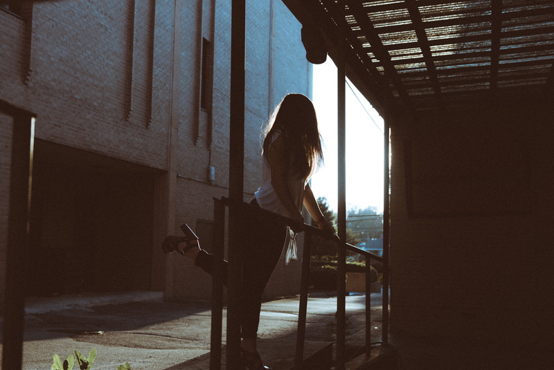 lady, holding, adult, glass - material, one woman only, people, metal, loneliness, left, woman in white, side view, 5K, daytime, architecture, female