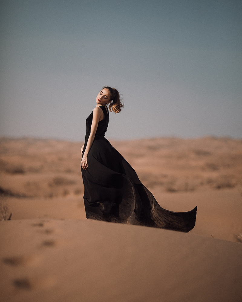 fashion, sky, dune, land, one person, robe, sand, arid climate, adventure, human, nature, standing, young women, clear sky, landscape, dress, iran, leisure activity