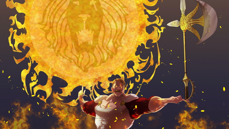 Escanor, Sun, Seven Deadly Sins, anime men, Nanatsu no Taizai, anime boys, fire, anime, 4K, burning