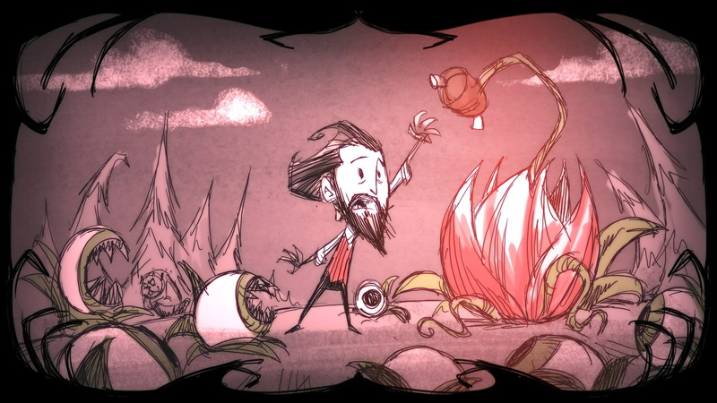 stretches, Dont Starve, Wilson, clouds, beard, 1080P, Starve, flower, eyes, tree, game