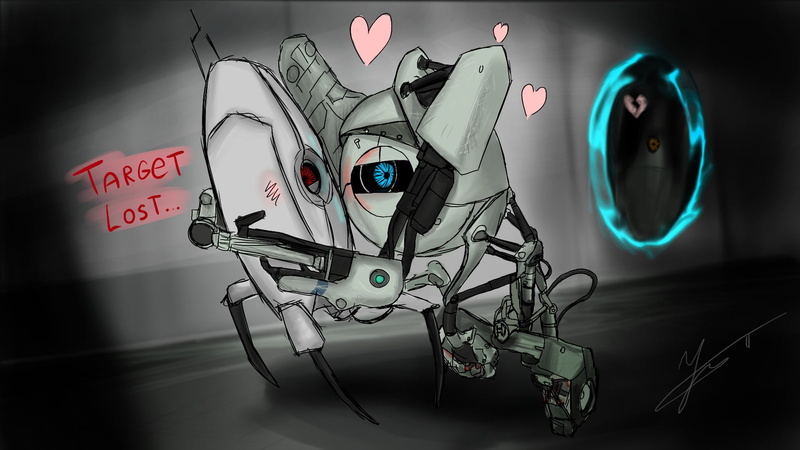 Portal 2, connection, table, digital, western script, indoors, human representation, red, communication, illuminated, wall - building feature, gray, creativity