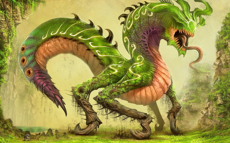 2K, beast, fantasy, dragon, 3d and abstract, painting, green, creature