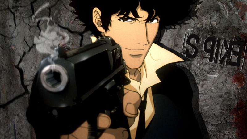 wall - building feature, day, graffiti, creativity, indoors, clothing, gun, Cowboy Bebop, human representation, lifestyles, representation, 1080P, Spike Spiegel