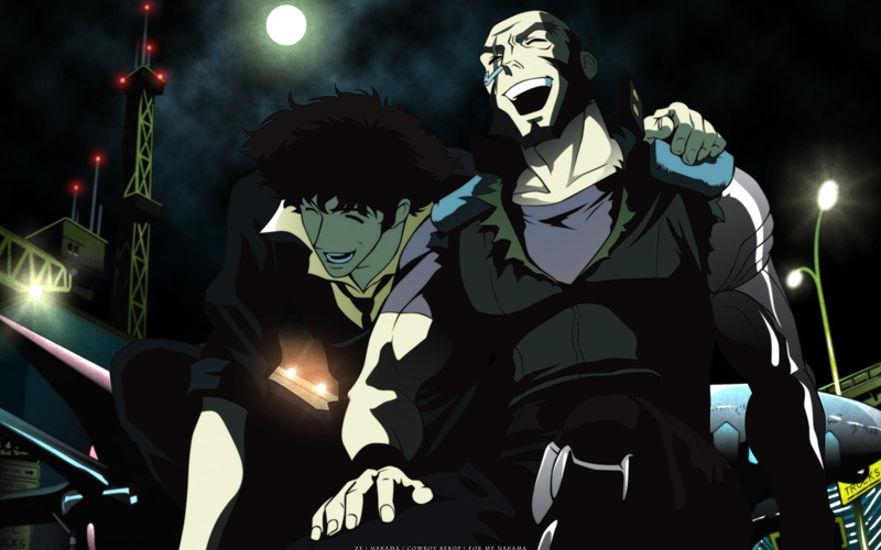 arts culture and entertainment, city, Jet Black, two people, young men, emotion, togetherness, 2K, bonding, front view, Cowboy Bebop, three quarter length