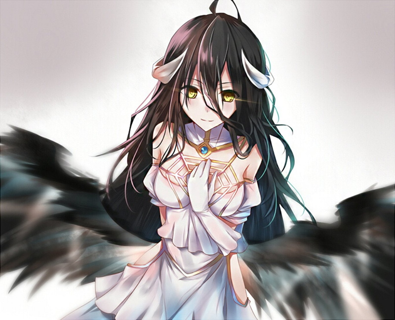 female, 720P, Albedo (Overlord), Overlord, black, Anime, illustration, haired, Overlord (Anime)
