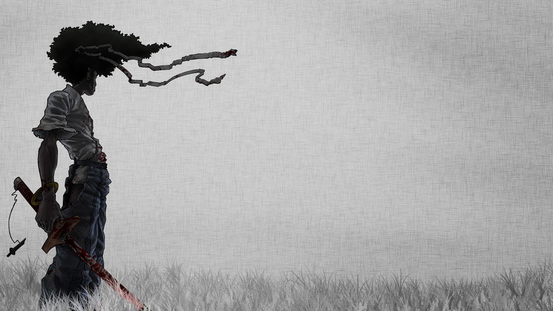 hairstyle, young adult, Afro Samurai, field, adult, side view, sky, land, full length, grass, three quarter length, day, copy space, samurai, emotion, plant