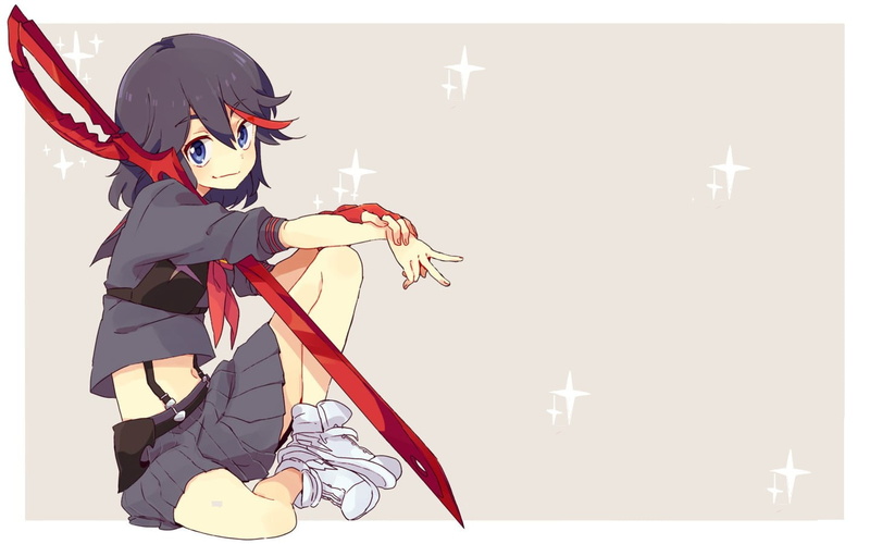 anime girls, Matoi Ryuuko, auto post production filter, front view, beautiful woman, indoors, women, one person, creativity, transfer print, activity, arts culture and entertainment