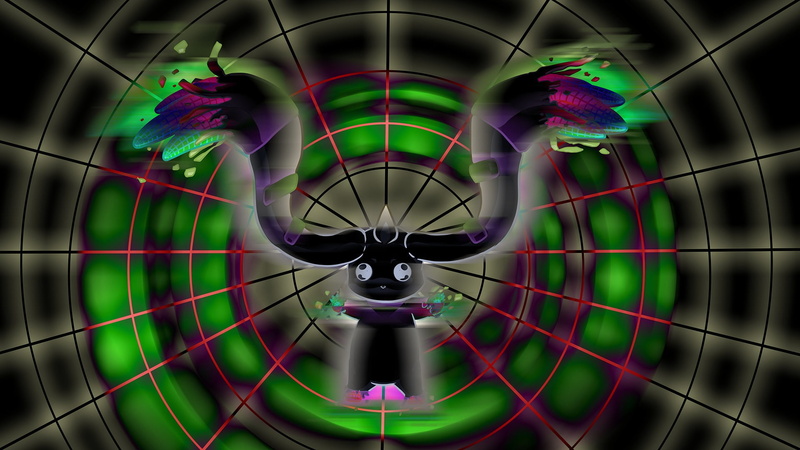 motion, purple, digivolve, terriermon, green color, wheel, green, arts culture and entertainment, geometric shape, led, metal, light, indoors, multi colored