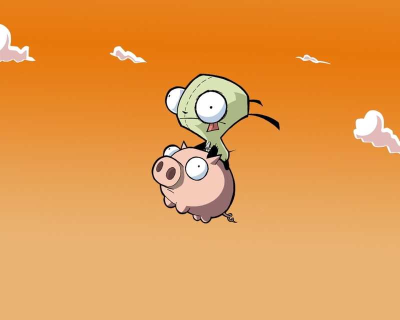 720P, sky, communication, gir invader zim, flying, colored background, fun, smiling, happiness, creativity, cloud - sky, cartoon, paper, childhood, digital composite