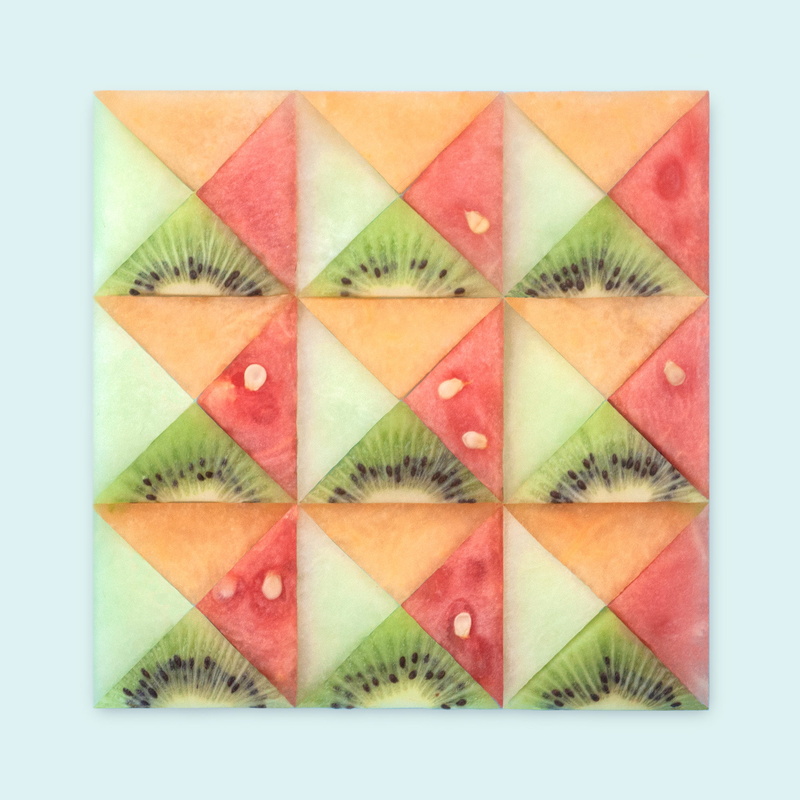 Kristen Meyer, variation, square, 1080P, abstract, watermelons, white background, arrangement, artwork, food and drink, pattern, studio shot, kiwi (fruit)