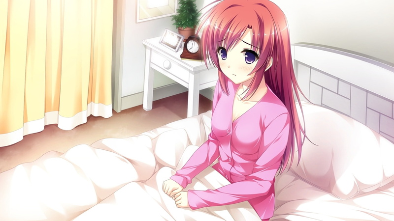 Hair, female, 1080P, Bed, Dress, Pink, Red, haired, character, brown, Anime, Girl