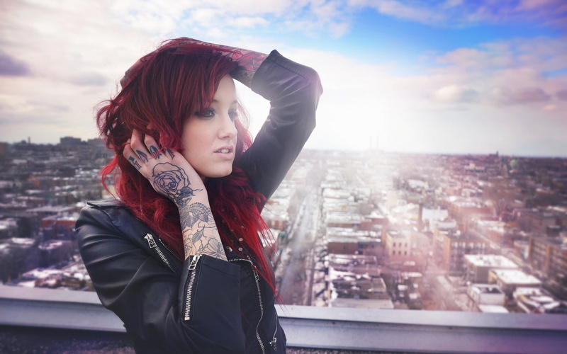 Tattoos, Girl, Hair, 1080P, Red