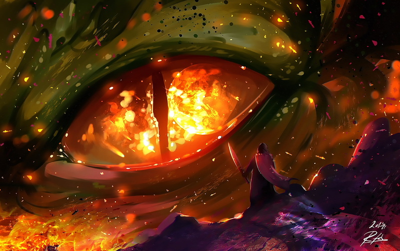night, no people, glass - material, indoors, dragon, fire - natural phenomenon, full frame, backgrounds, flame, glowing, Fantasy, water, painting, eye