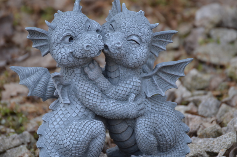 ceramic, figurine, stone material, nature, solid, gray, dragon, figurines, two, human representation, stone figure, dragons, focus on foreground, carving - craft product