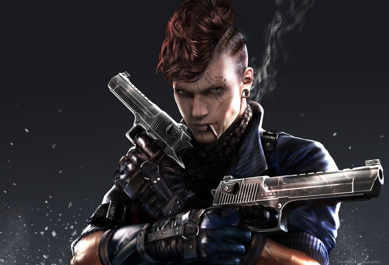 gun, Dante (Devil May Cry), 1080P, gloves, men, tattoo, smoking, piercing, weapon, cigarettes, drawing, shaved head, DmC: Devil May Cry, smoke, pistol