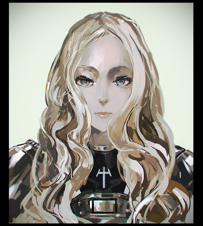 Claymore (anime), 720P, blond hair, Teresa (Claymore), 2D, armor, long hair, simple background, gray eyes, fan art, anime girls