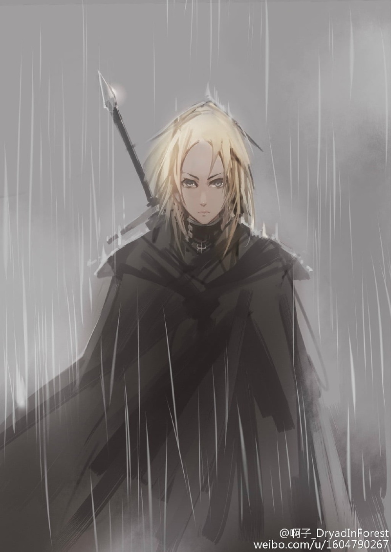 vertical, rain, long hair, blond hair, 2D, ponytail, Miria (Claymore), doodle, 720P, fan art, looking at viewer, anime girls, female warrior, women with swords