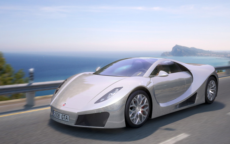 mountain, mode of transportation, water, horizon, day, wheel, land vehicle, car, motor vehicle, sky, no people, gta, luxury, Concept, sea, railing, scenics - nature