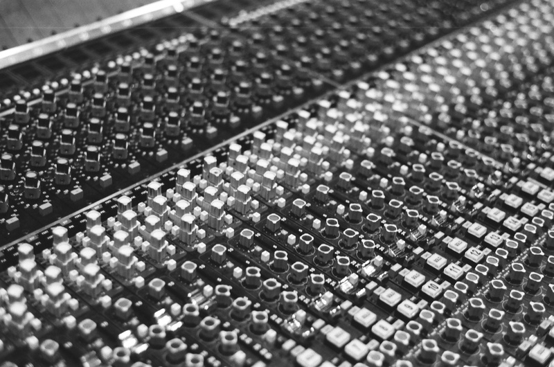 electrical component, recording console, music, keyboard, selective focus, knobs, black and white, technology, backgrounds, lowell, computer key, buttons