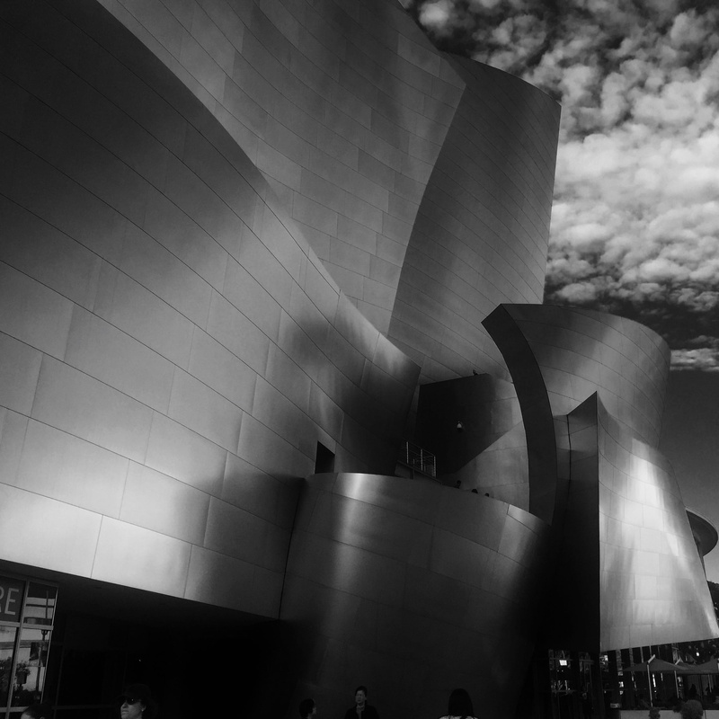 building exterior, walt disney concert hall, city, office building exterior, architecture, 1080P, nature, los angeles, blurred motion, black and white