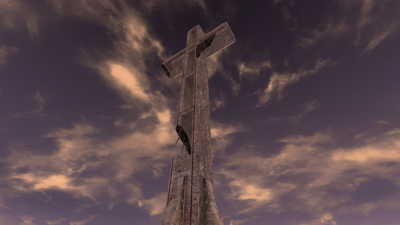 Fallout, built structure, low angle view, religion, architecture, wood - material, video games, no people, tranquility, pole, Fallout: New Vegas, 2K, cross