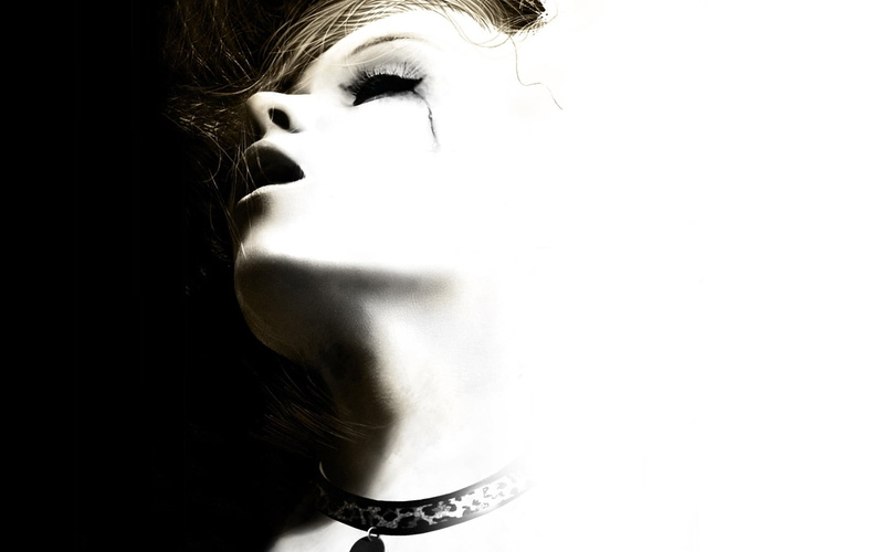 tear, headshot, body part, light, choker, black background, black, face, human face, copy space, human lips, beautiful woman, dark, one person, indoors