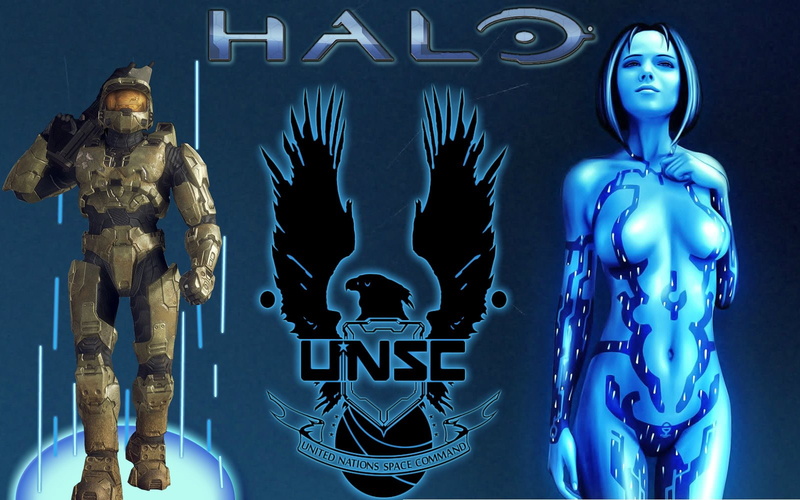 human representation, no people, blue background, robot, figurine, female likeness, sign, connection, male likeness, communication, Halo, Cortana (Halo)