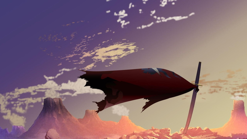 mountain, land, bird, airplane, scenics - nature, no people, kamina, sky, nature, day, outdoors, environment, sunlight, dai gurren, vertebrate, anime, sunset
