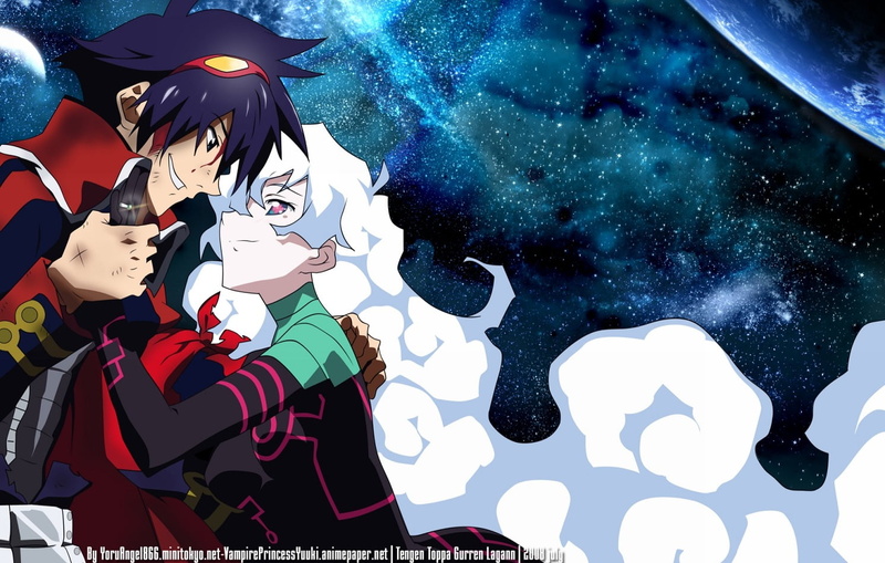 anime, winter, sky, creativity, illuminated, human representation, Teppelin Nia, Tengen Toppa Gurren Lagann, Simon, art and craft, male likeness, nature