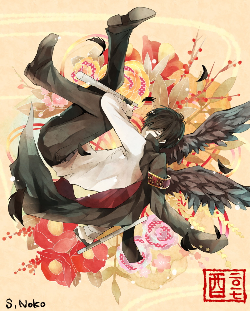 full length, event, flower, 2K, dark wings, hibari kyoya, traditional clothing, festival, holding, Anime, traditional festival, clothing, nature, costume