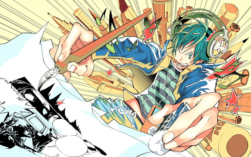2K, Bakuman, headphones, anime